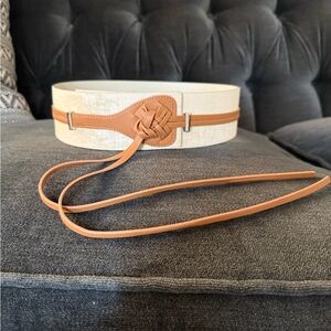 White House Black Market Wrap and Tie Cream Belt with Vegan Leather Accents